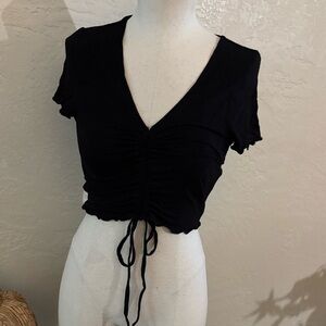 Verdusa Black Ruched V-Neck Crop Top sz Small